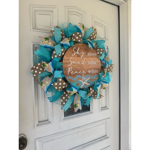 Beach Wreath - “Sky Above, Sand Below, Peace Within” - Coastal Front Door Decor - Picture 5 of 7